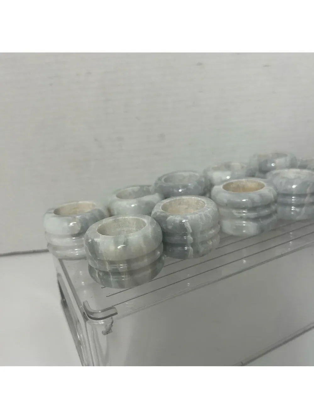 Vintage Napkin Rings Marble Ribbed Gray White Set of 10 Heavy 2x1.5” Modern